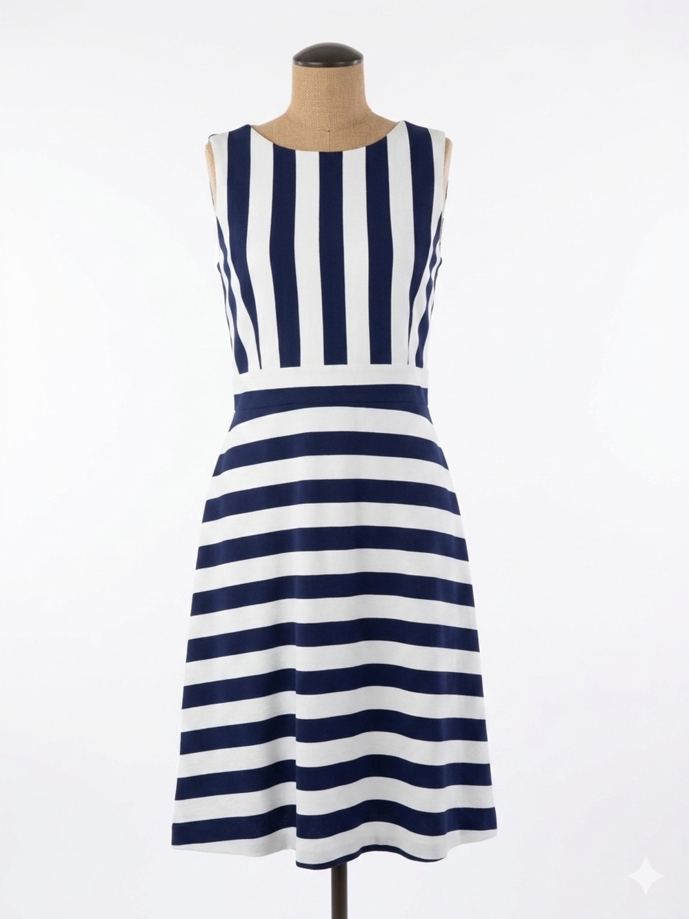 Ann Taylor Factory Navy and White Striped Sleeveless Midi Dress